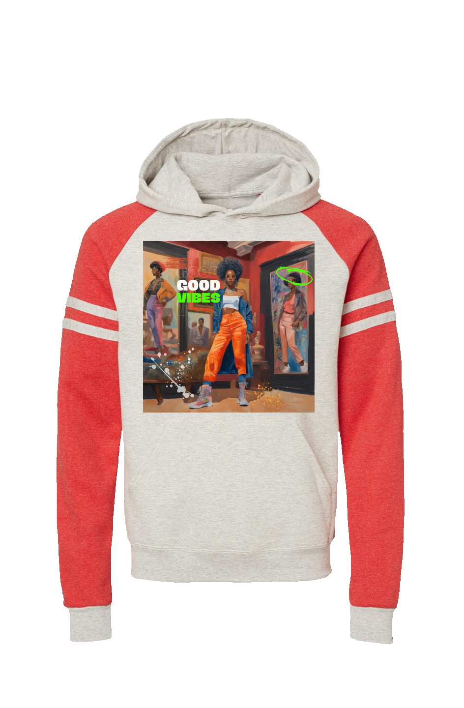 'good vibes' Varsity Colorblocked Raglan Hoodie