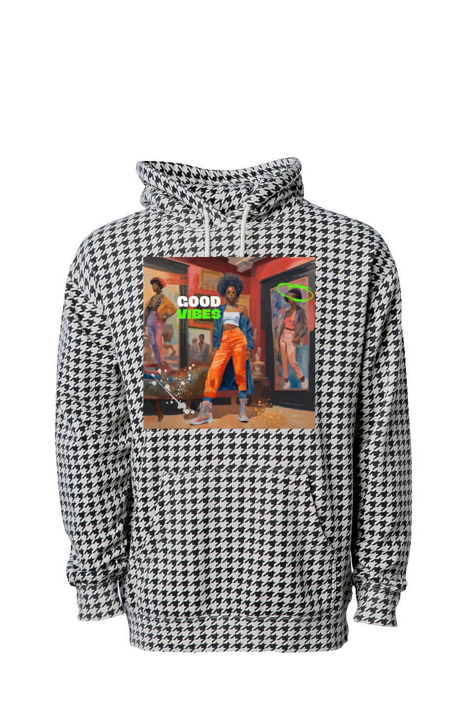 'good vibes' Houndstooth Hoodie