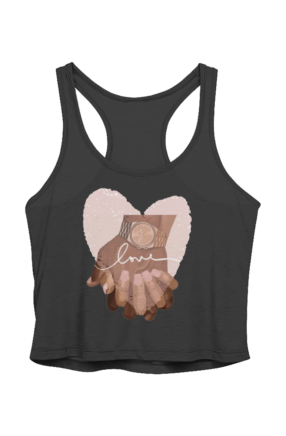 'love hands' Ladies' Sheer Cropped Racer Tank