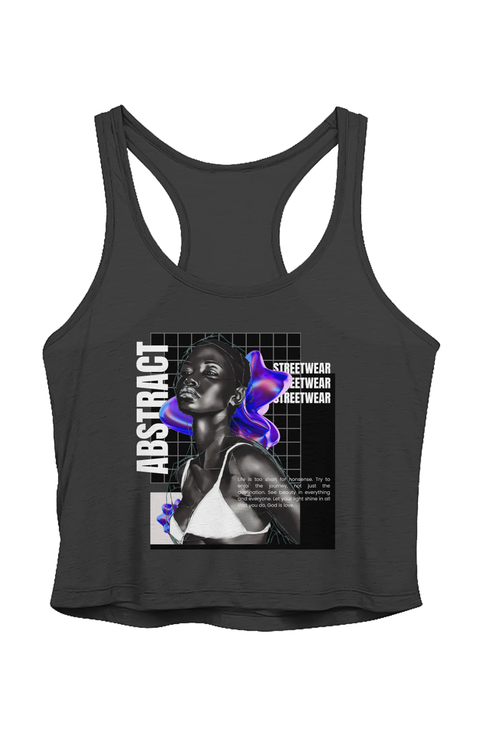 'abstract flower' sheer cropped racer tank