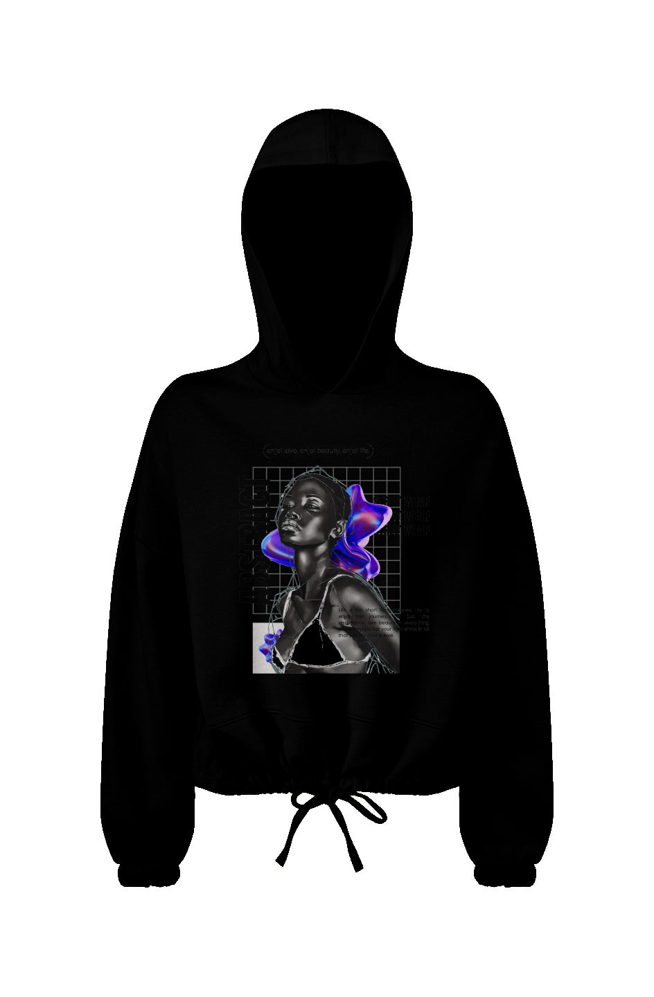 'abstract flower' cropped oversize hooded sweatshi