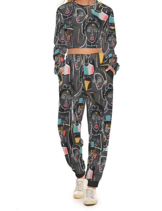 'sketchy lady' crop sweatshirt suit