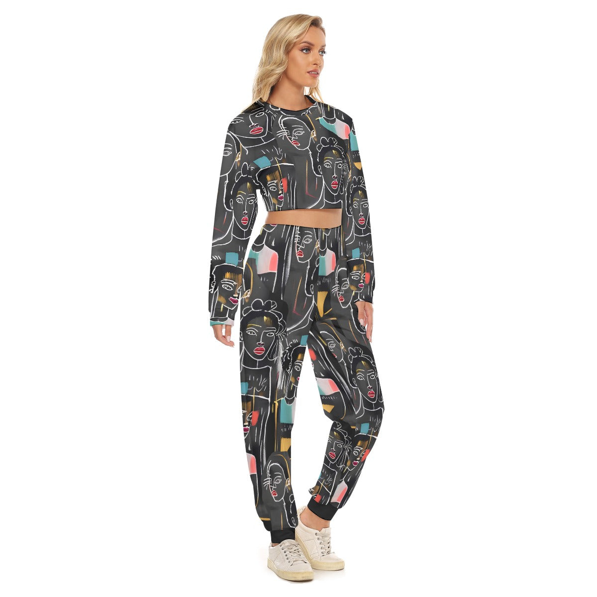 'sketchy lady' crop sweatshirt suit