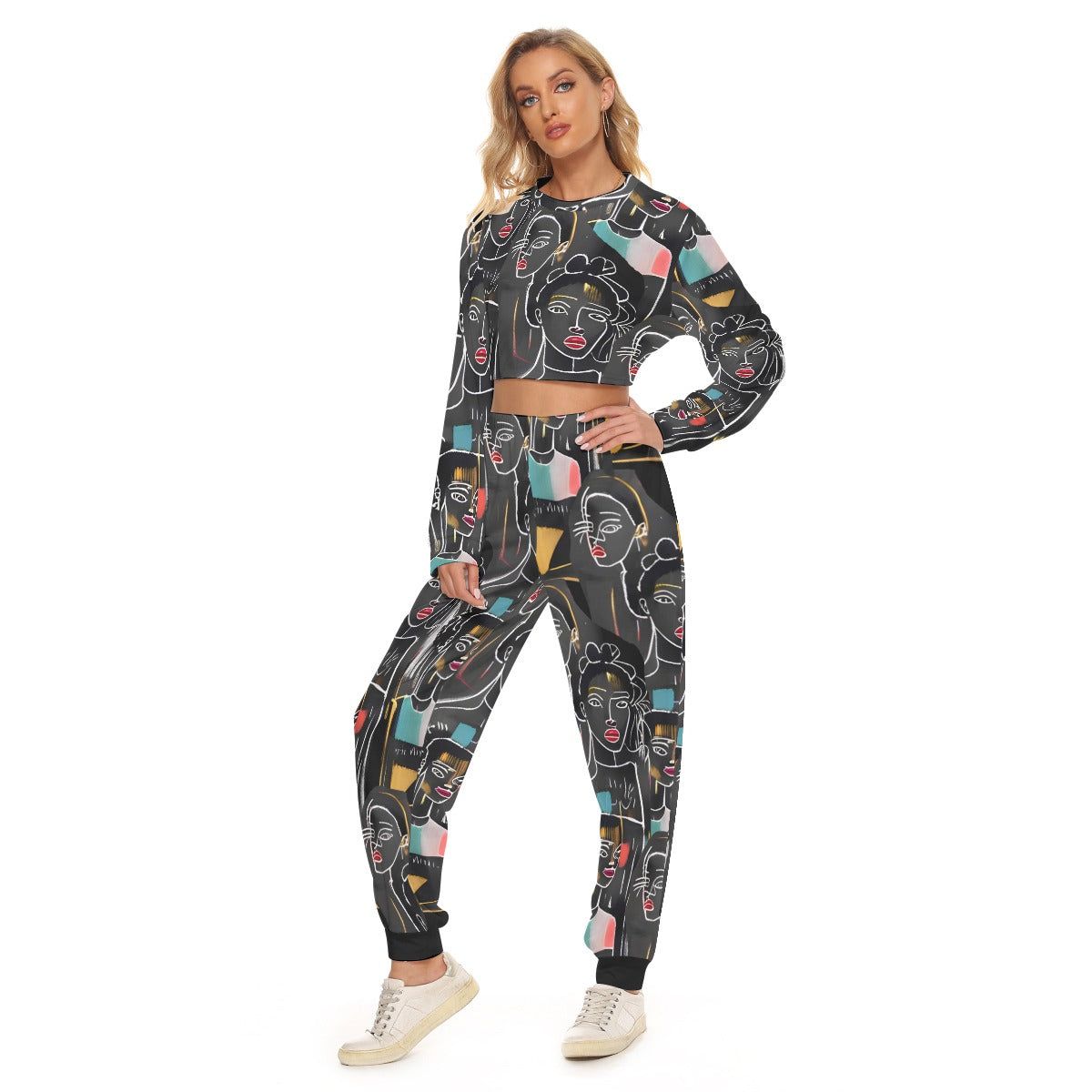 'sketchy lady' crop sweatshirt suit